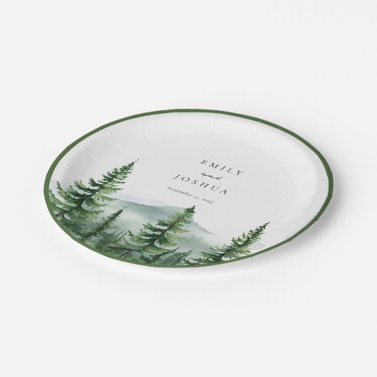 Rustikale Pinienwaldhochzeit Pappteller (Schrägansicht)