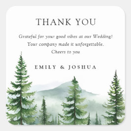 Rustikale Pinienwaldhochzeit Quadratischer Aufkleber