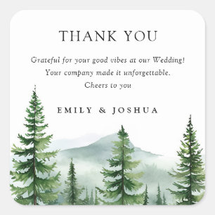 Rustikale Pinienwaldhochzeit Quadratischer Aufkleber