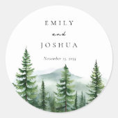 Rustikale Pinienwaldhochzeit Runder Aufkleber (Vorderseite)