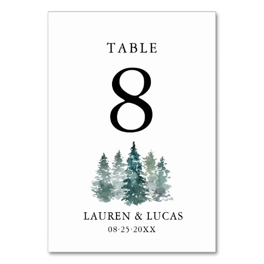 Rustikale Pinienwaldhochzeit Tischnummer (Vorderseite)