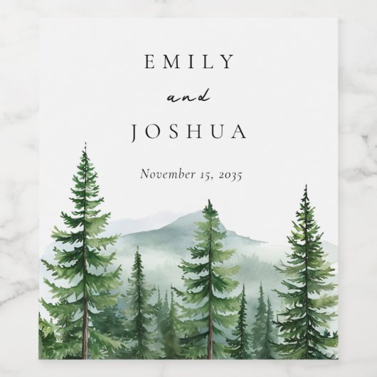 Rustikale Pinienwaldhochzeit Weinetikett (Einzelnes Label)