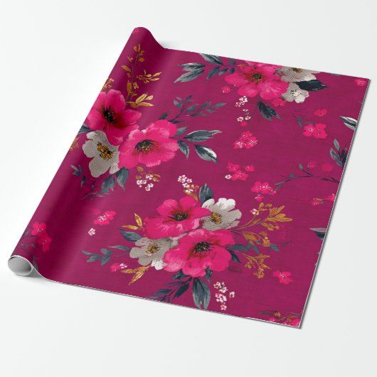 Rustikale Pink Botanische Fette Vintage Boho Blume Geschenkpapier (Ungerollt)