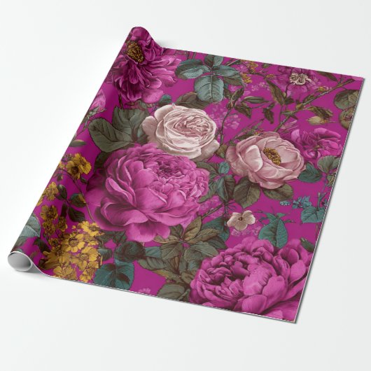 Rustikale Pink Botanische Fette Vintage Boho Blume Geschenkpapier (Ungerollt)