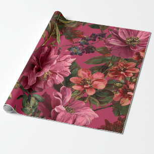 Rustikale Pink Botanische Fette Vintage Boho Blume Geschenkpapier