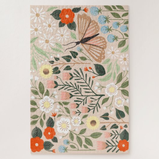 Rustikale Pink Brown Boho-Chic Floral Illustration Puzzle (Vertikal)