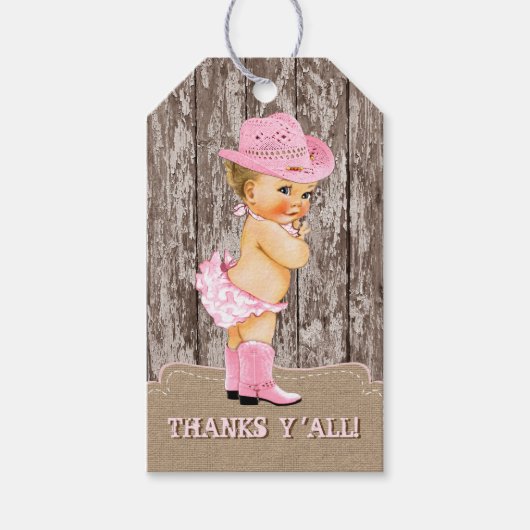 Rustikale Pink Cowgirl Babydusche Geschenkanhänger (Vorderseite)