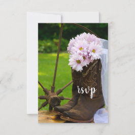 Rustikale Pink Daisies Cowboy Boots Wedding RSVP C