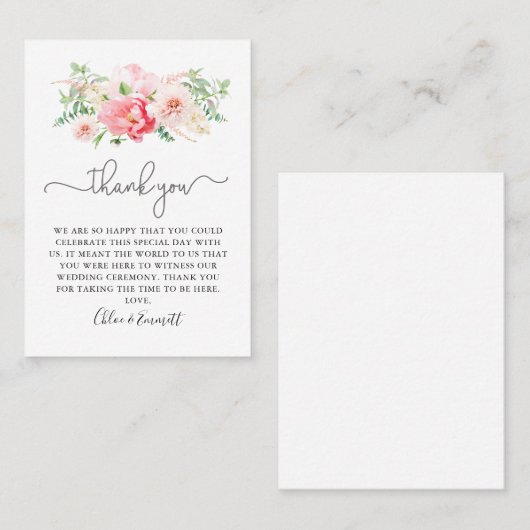 Rustikale Pink Floral Wedding Vielen Dank Platzkarte (Vorne/Hinten)