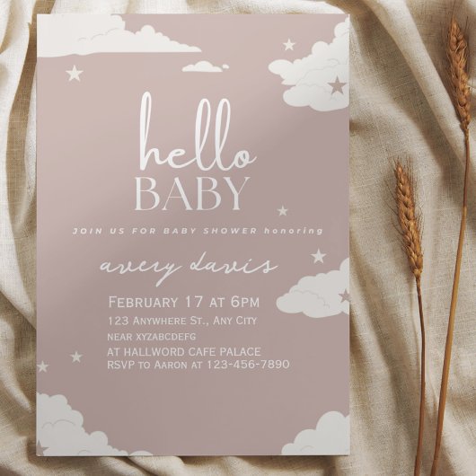 Rustikale Pink Hallo Baby Cloud Babydusche Einladung