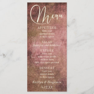 Rustikale Pink & Jute Rustikale Vintage-Hochzeit Menükarte