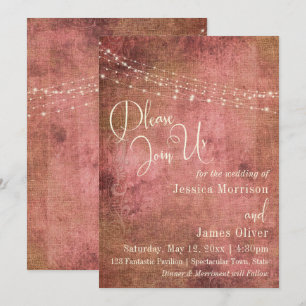 Rustikale Pink & Jute Vintage-Typografie Hochzeit Einladung