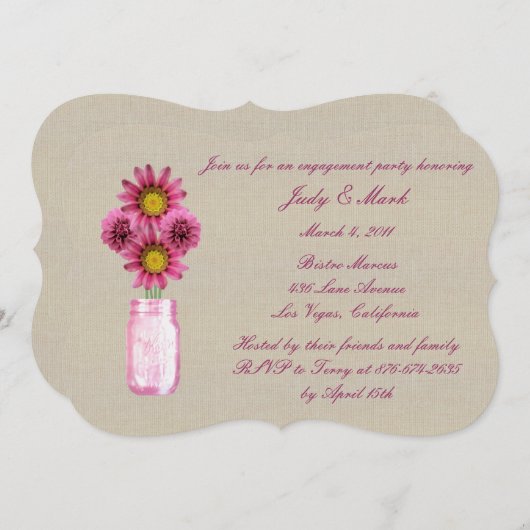 Rustikale Pink Mason Jar Engagement Party einladen Einladung (Vorne/Hinten)