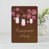 Rustikale Pink Mason Jars Engagement Party einlade Einladung (Stehend Vorderseite)