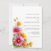 Rustikale pink-orange Hochzeit mit Blumen Einladung (Vorderseite)