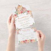 Rustikale Pink- und Peach-Pumpkin-Blumenhochzeit All In One Einladung (Abreißen)