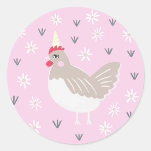 Rustikale Pink Vintage-Farm-Hühner-Illustration Runder Aufkleber