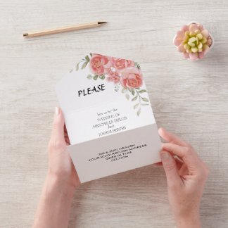 Rustikale Pinkblume Hochzeit All-in-One Invit All In One Einladung
