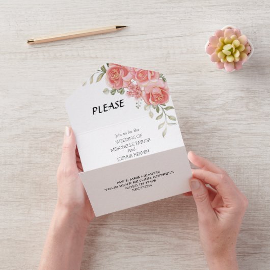 Rustikale Pinkblume Hochzeit All-in-One Invit All In One Einladung (Video)