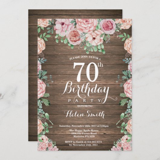 Rustikale Pinkerbäume, 70. Geburtstag Einladung (Vorne/Hinten)