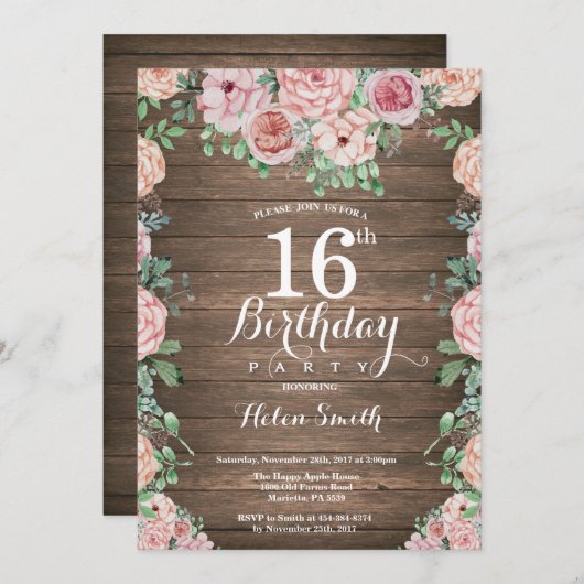 Rustikale Pinkerbäume am 16. Geburtstag Einladung (Vorne/Hinten)