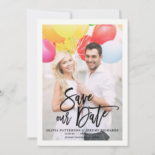 Rustikale Pinsel-Handschrift-Foto Save Our Date Save The Date (Vorderseite)