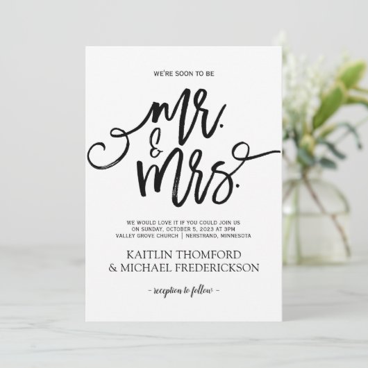 Rustikale Pinselkalligraphie - Einladung | Schwarz (Stehend Vorderseite)