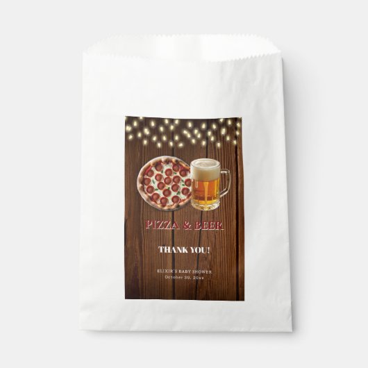 Rustikale Pizza & Beer Baby Dusche Geschenktütchen (Vorderseite)
