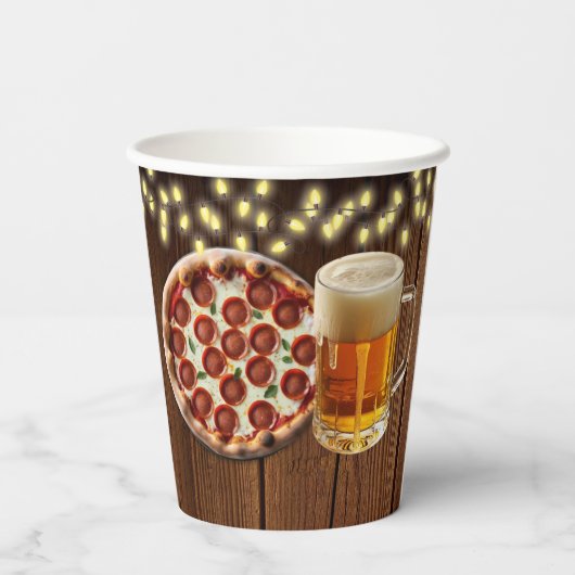 Rustikale Pizza & Beer Baby Dusche Pappbecher (Rückseite)