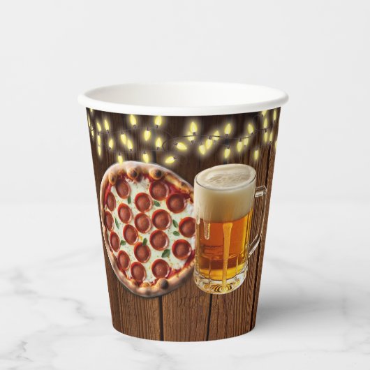 Rustikale Pizza & Beer Baby Dusche Pappbecher (Vorderseite)