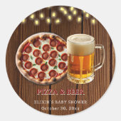 Rustikale Pizza & Beer Baby Dusche Runder Aufkleber (Vorderseite)