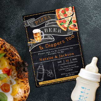Rustikale Pizza Beer & Diapers Kinderdusche Einlad Einladung