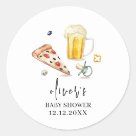 Rustikale Pizza Beers Schnuller Babydusche Runder Aufkleber