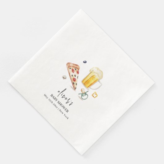 Rustikale Pizza Beers Schnuller Babydusche Serviette (Ecke)