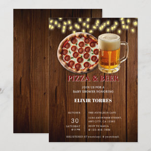 Rustikale Pizza- und Bier-Baby-Party Einladung