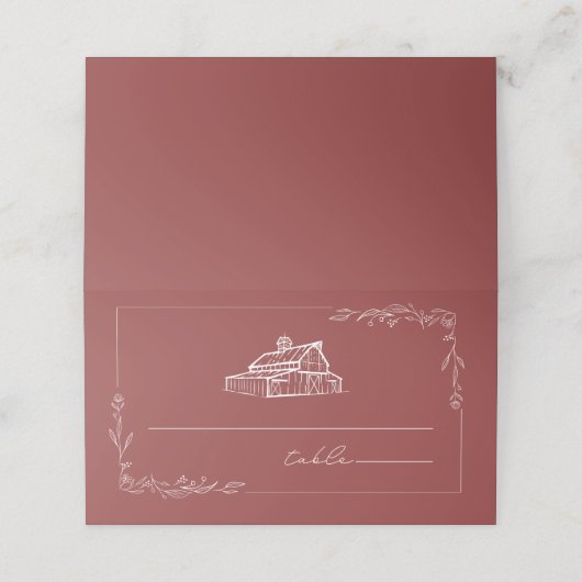 Rustikale Platzkarte "Mute Red Wedding" (Außenseite Aufgefaltet)