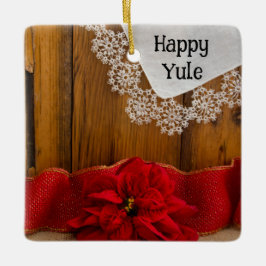 Rustikale Poinsettia Blume und Rotes Weihnachten Keramikornament