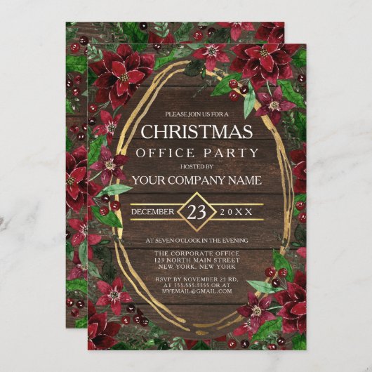Rustikale Poinsettia Blumenholz Weihnachten im Unt Einladung (Vorne/Hinten)