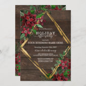 Rustikale Poinsettia Blumenwald Corporate Holiday Einladung (Vorne/Hinten)