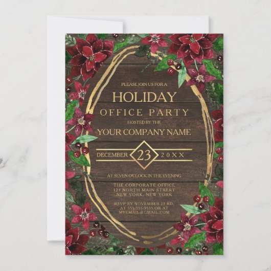 Rustikale Poinsettia Blumenwald Corporate Holiday Einladung (Vorderseite)