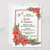 Rustikale Poinsettia Blumenweihnachtszeit Einladung (Vorderseite)