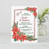 Rustikale Poinsettia Blumenweihnachtszeit Einladung (Stehend Vorderseite)