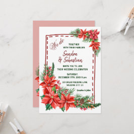 Rustikale Poinsettia Blumenweihnachtszeit Einladung