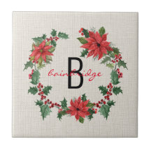Rustikale Poinsettia & Holly Wreath Mit Monogramm