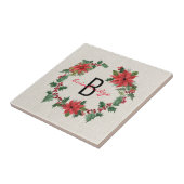 Rustikale Poinsettia & Holly Wreath Mit Monogramm Fliese (Seite)
