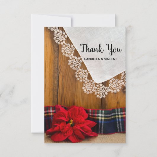Rustikale Poinsettia Karierte Winterhochzeit Viele Dankeskarte (Vorderseite)