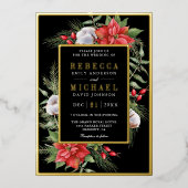 Rustikale Poinsettia Schwarze Weihnachtsfeier Folieneinladung (Vorderseite)