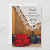 Rustikale Poinsettia und Kariertes Winter-Brautpar Einladung (Vorderseite)