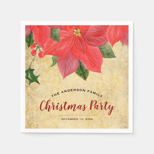 Rustikale Poinsettia | Weihnachts-Party Serviette (Vorderseite)