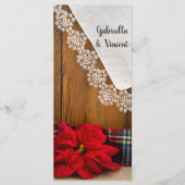 Rustikale Poinsettien und Kariertes Winterhochzeit Programm (Vorderseite)